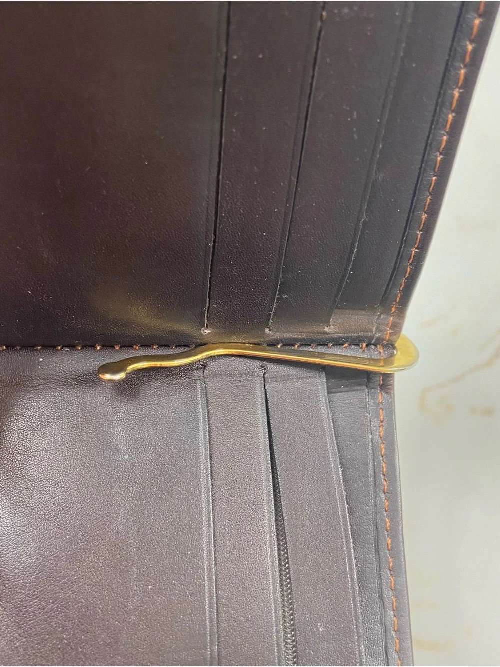 Vintage Dopp Satin Cowhide Leather Bifold Money Clip Wallet Brown 80s 90s